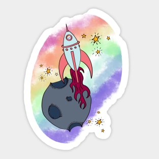 Retro Rocket Rainbow Galaxy Sticker